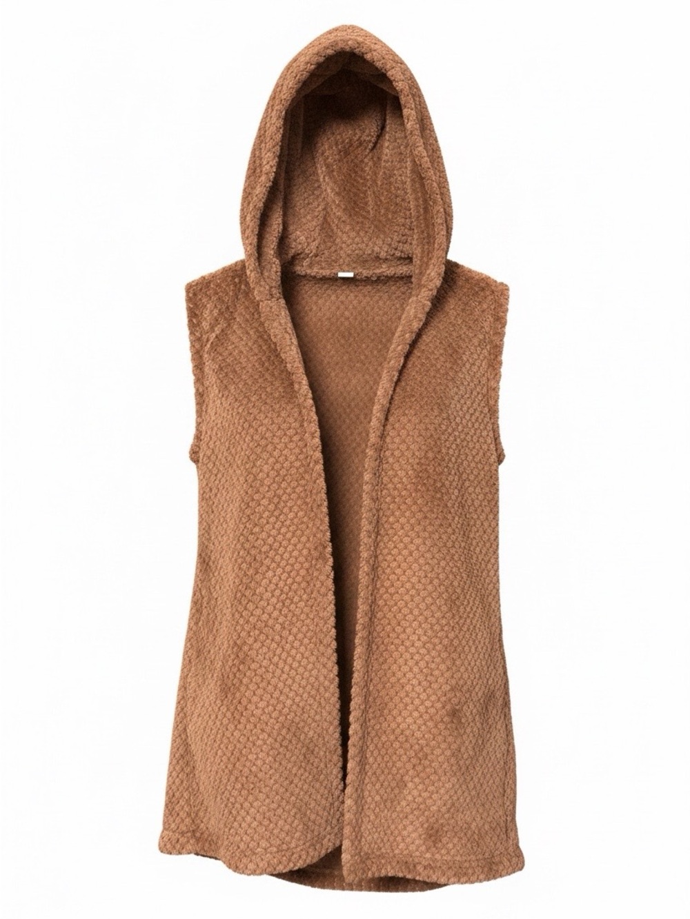 Sleeveless Hooded Teddy Vest in Brown